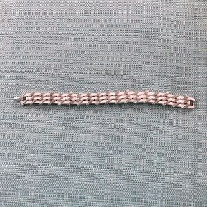 Trifari Silvertone and White Enameled Braided Bracelet